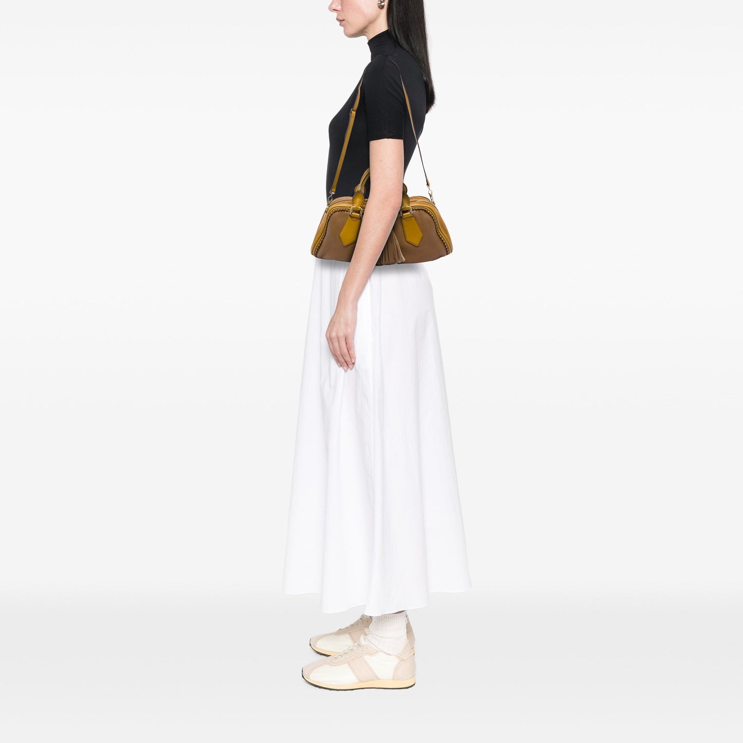 Burberry Prorsum Grained Calfskin and Suede Tassel Hedwig Satchel