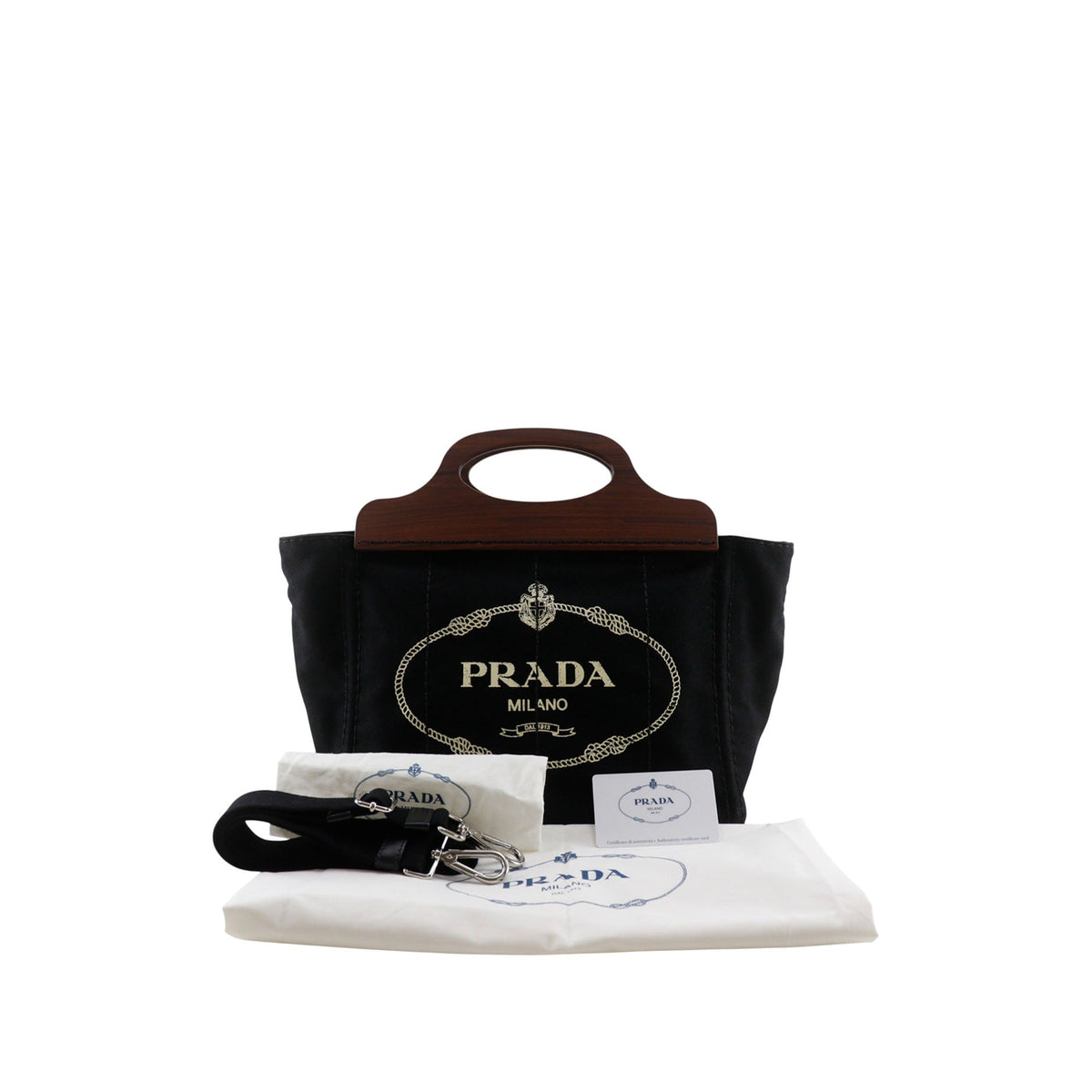 Prada Canvas Wood Handle Canapa Logo Satchel
