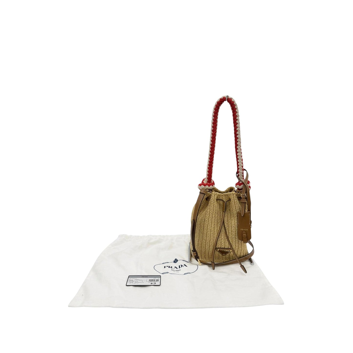 Prada Mini Raffia Effect Crochet Bucket Bag