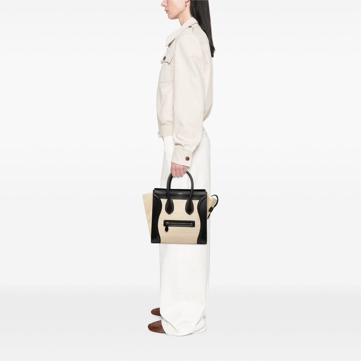 Celine Mini Bicolor Canvas and Leather Luggage Tote