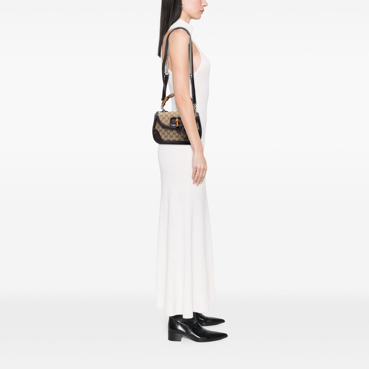 Gucci Medium GG Canvas New Bamboo Top Handle Bag