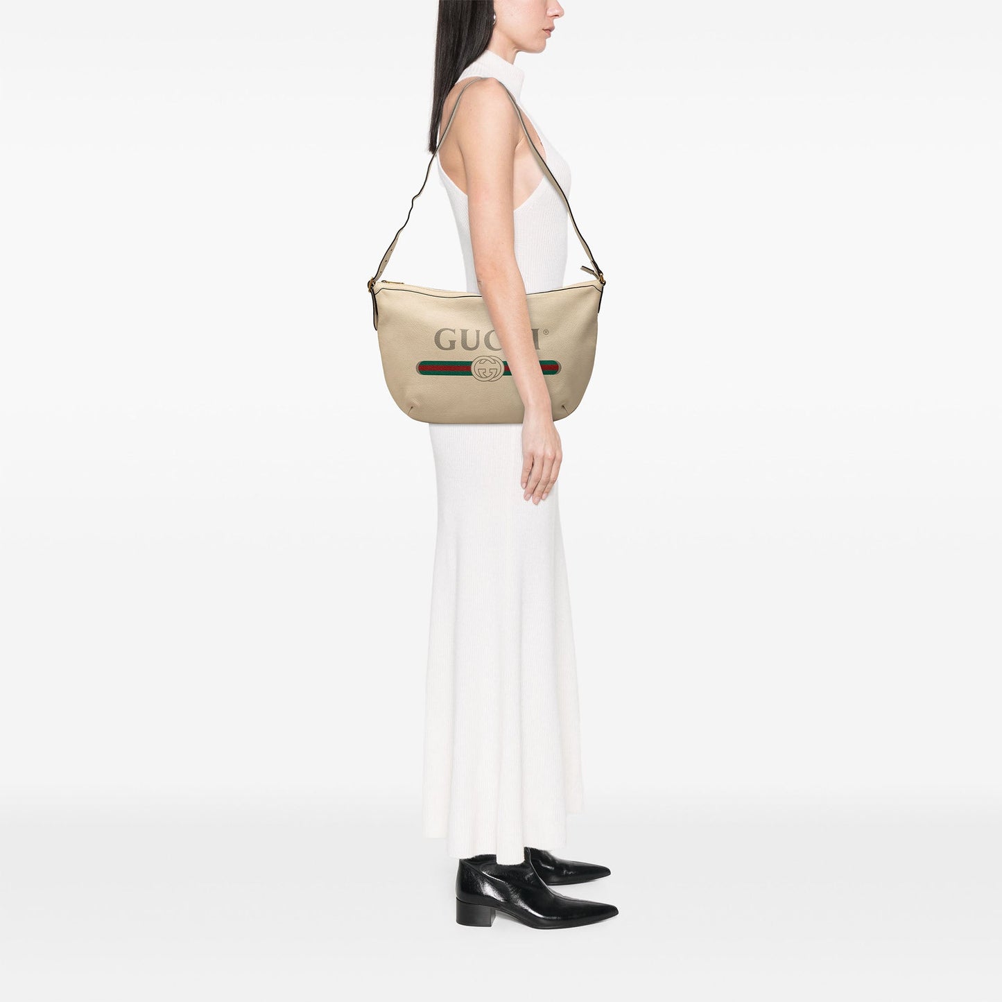 Gucci Leather Logo Half Moon Crossbody