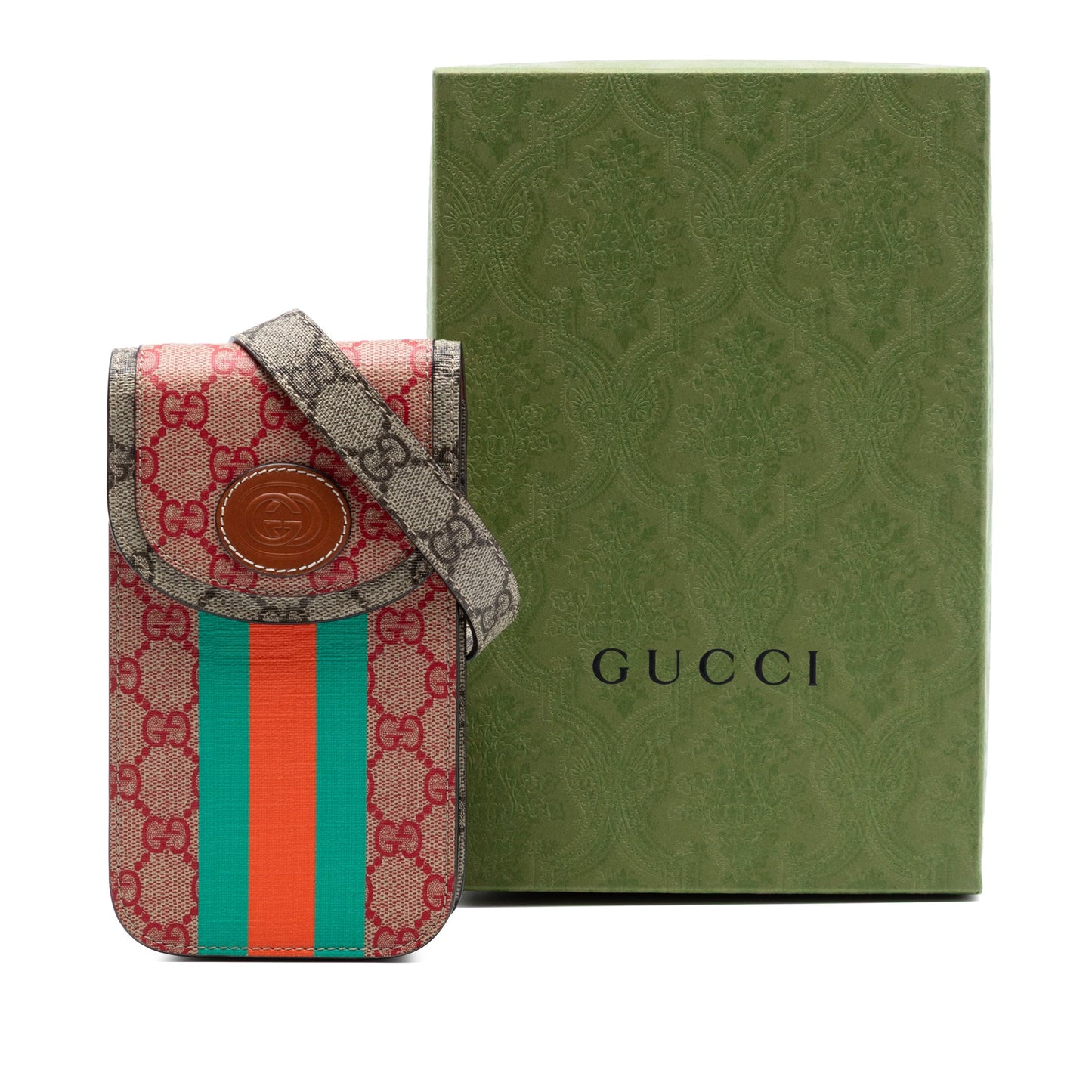 Gucci Dans Le Vert GG Supreme Web Phone Holder Crossbody