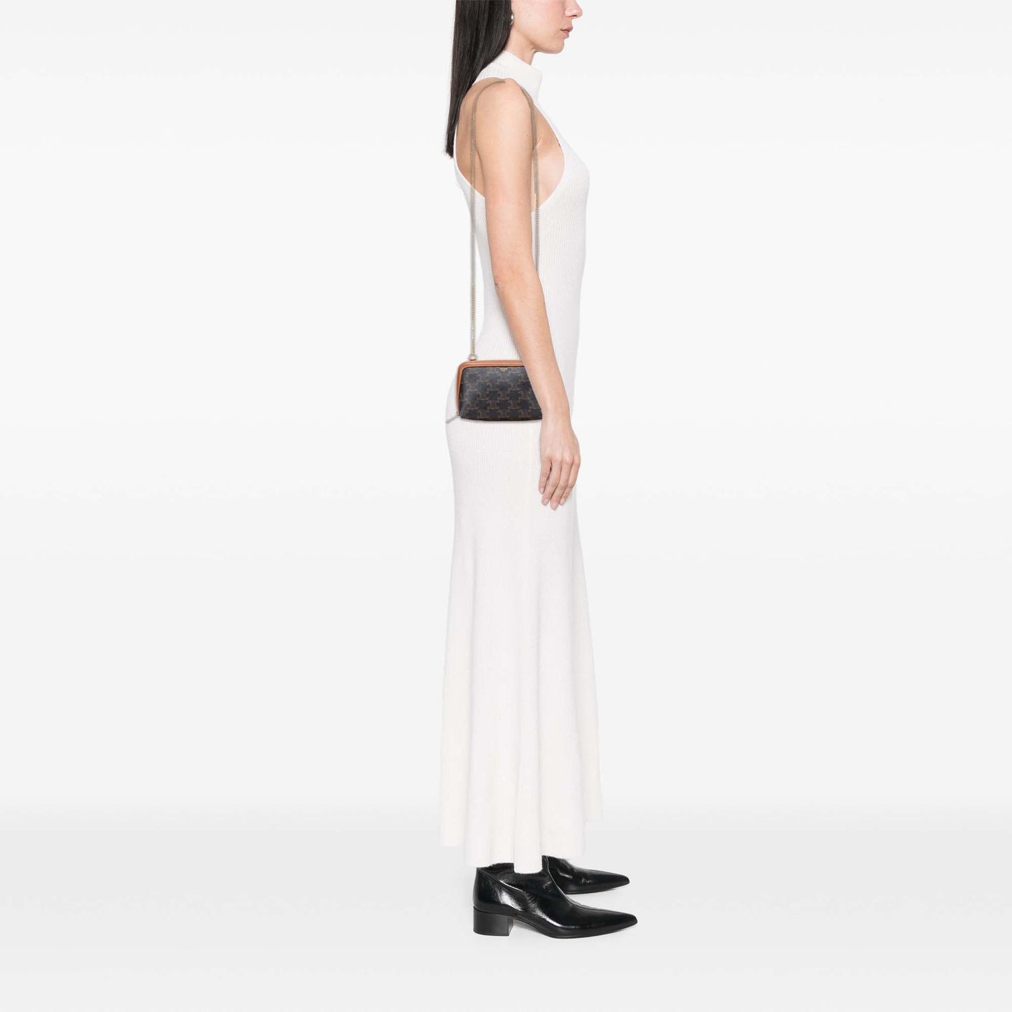 Celine Triomphe Coated Canvas Clutch On Chain