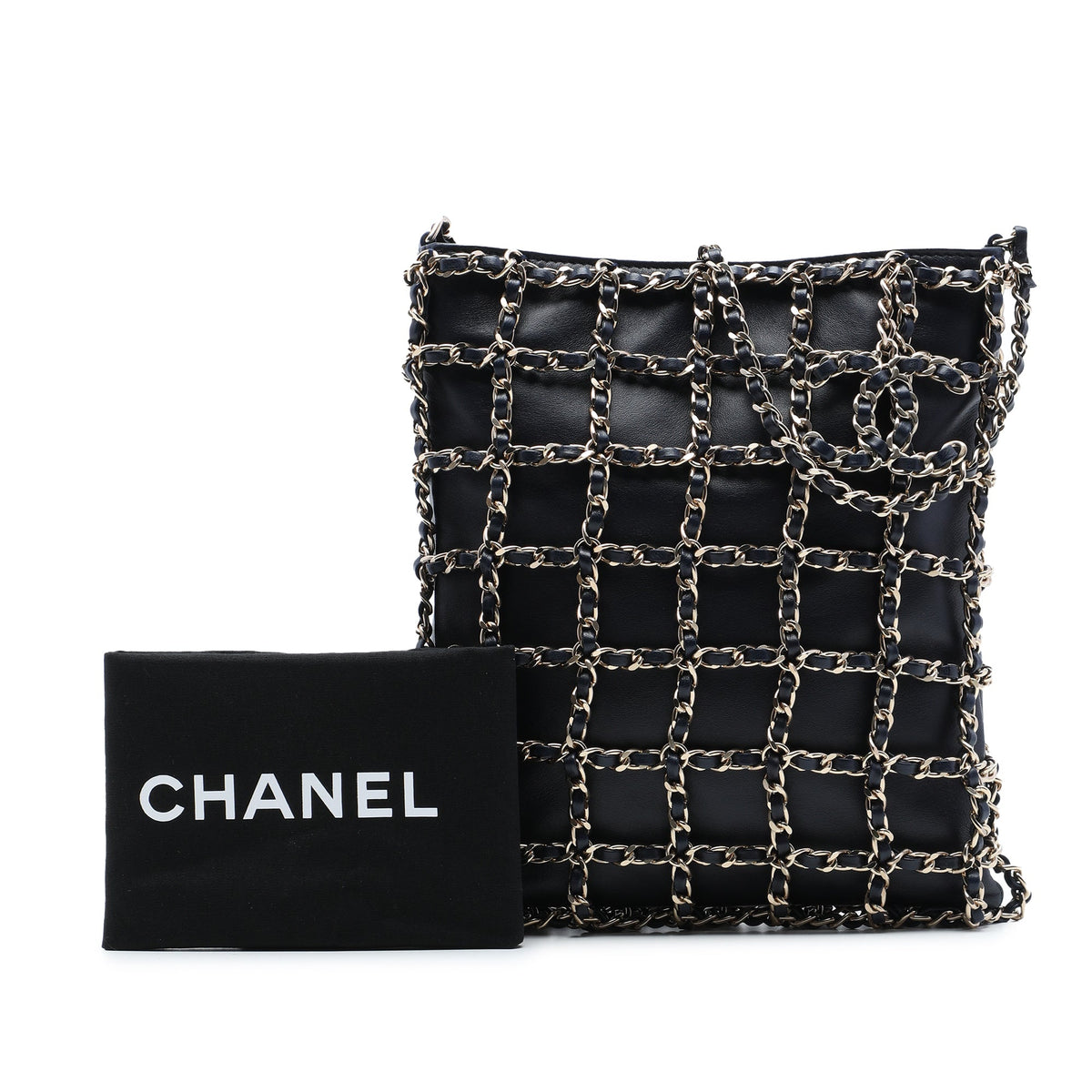 Chanel Lambskin Chain Frame Crossbody — Black