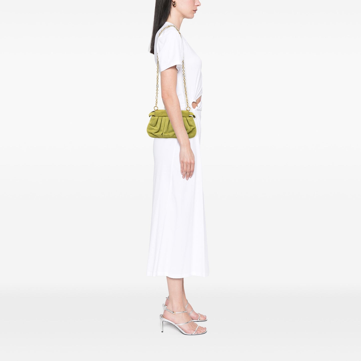 Fendi Small Embossed Suede Peekaboo Click Clutch on Chain