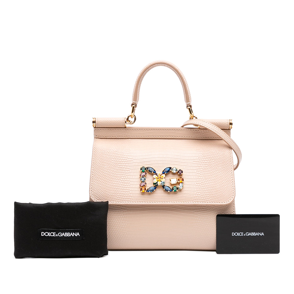 Dolce & Gabbana Small Iguana Embossed Calfskin Miss Sicily Satchel — Brown