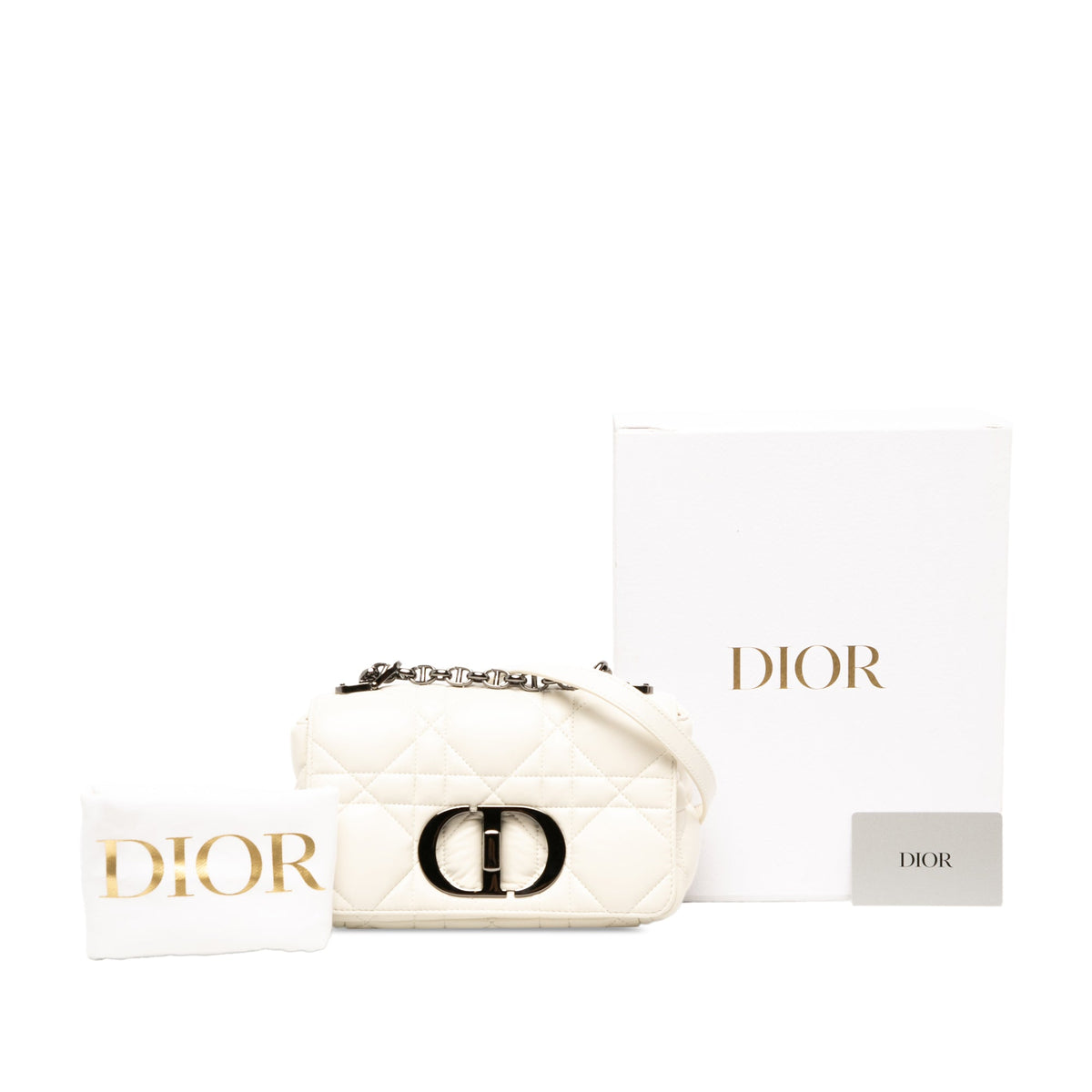 Dior Small Lambskin Macrocannage Caro Bag — White