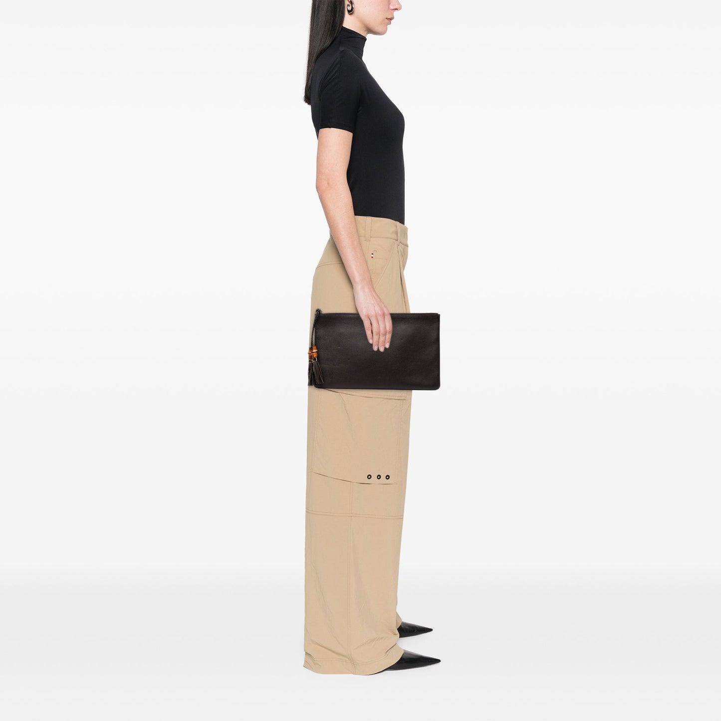 Gucci Calfskin Bamboo Tassel Clutch