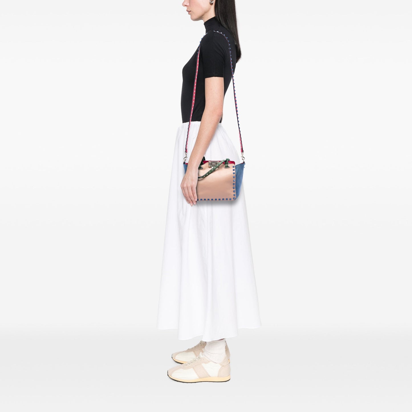 Valentino Mini Leather Colorblock Rockstud Trapeze Satchel