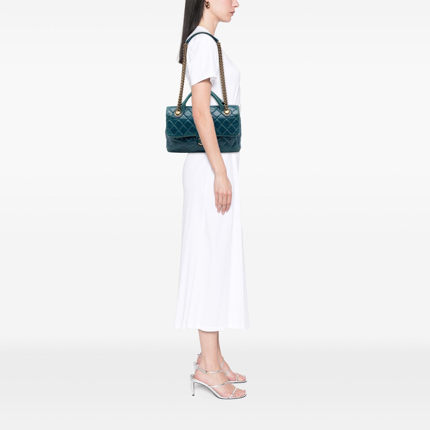Chanel Medium Glazed Calfskin Castle Rock Top Handle Flap