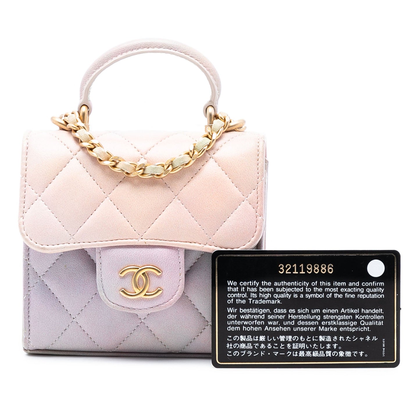 Chanel CC Quilted Lambskin Ombre Top Handle Flap Clutch With Chain