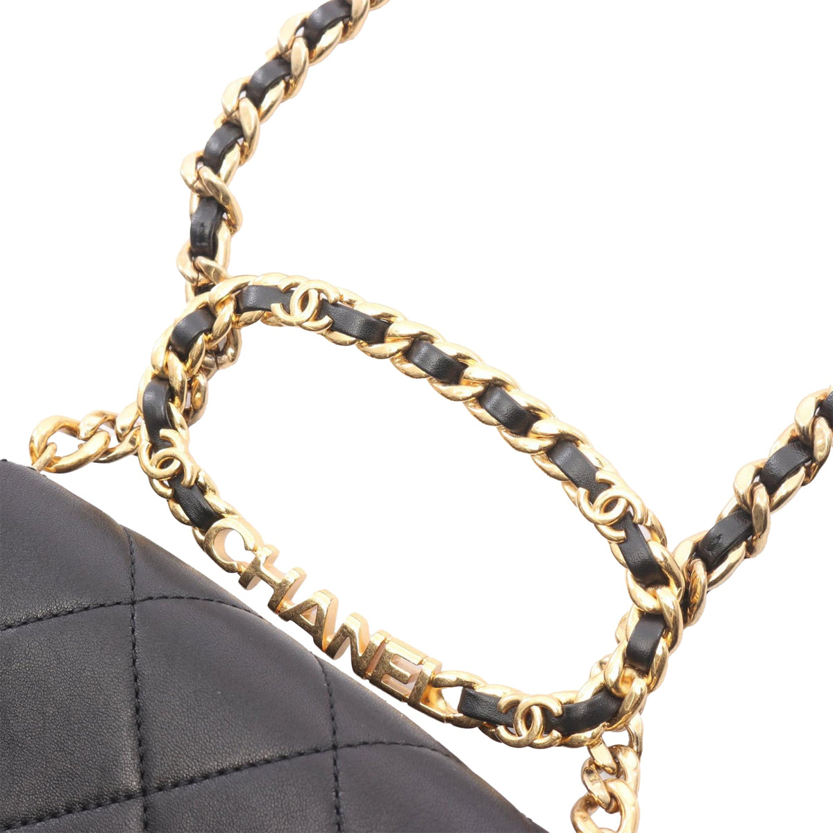 Chanel Quilted Lambskin Oval Logo Chain Top Handle Flap
