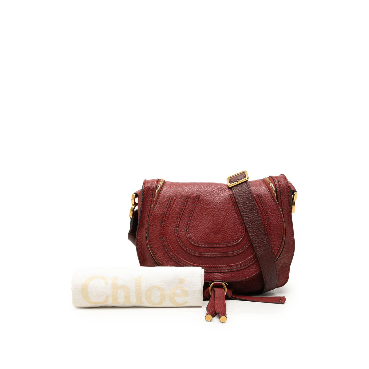 Chloé Medium Grained Calfskin Marcie Saddle Crossbody — Red