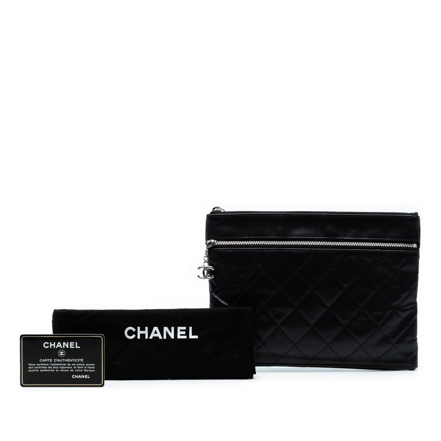 Chanel CC Quilted Lambskin Multi Zip Clutch