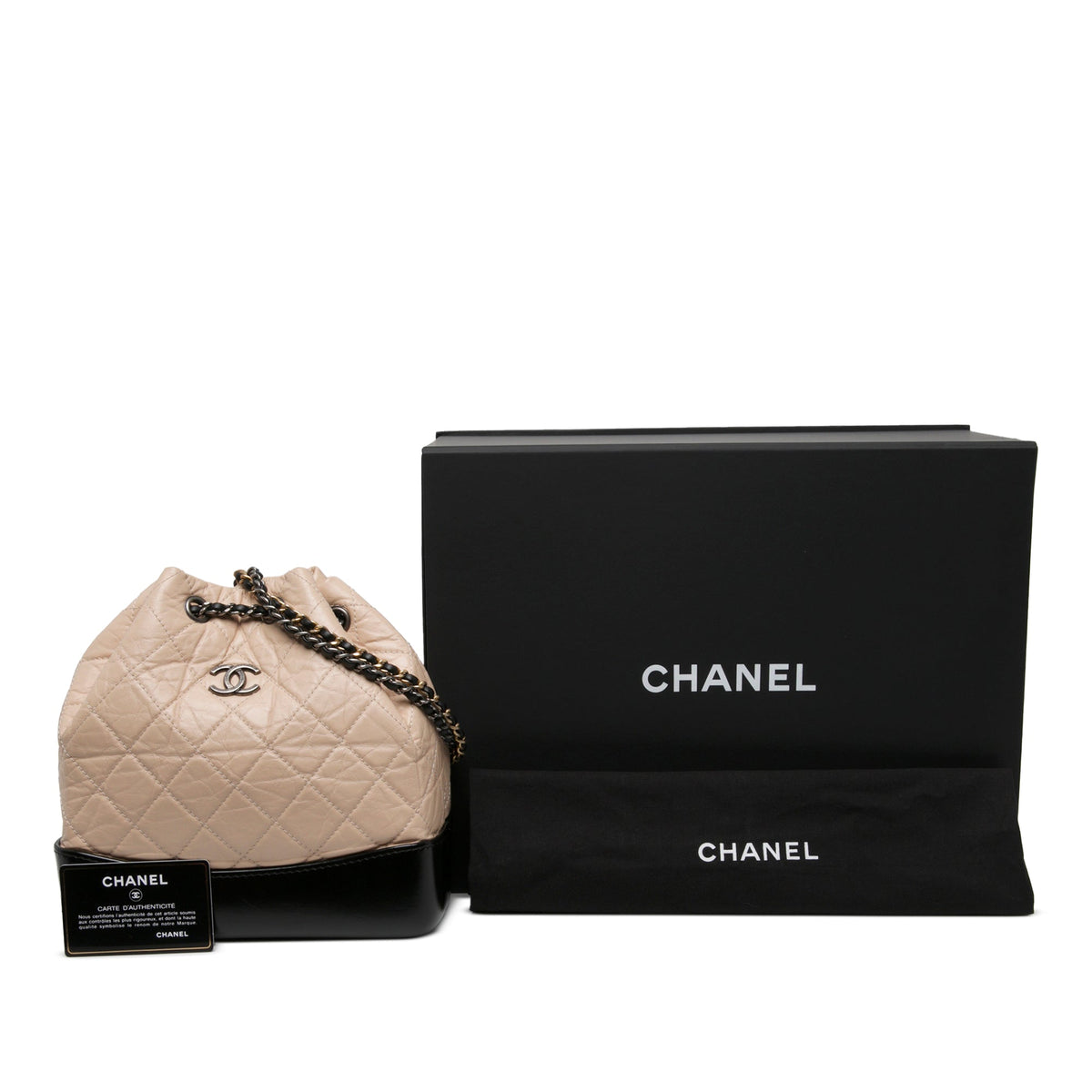 Chanel Small Bicolor Quilted Aged Calfskin Gabrielle Backpack — Beige