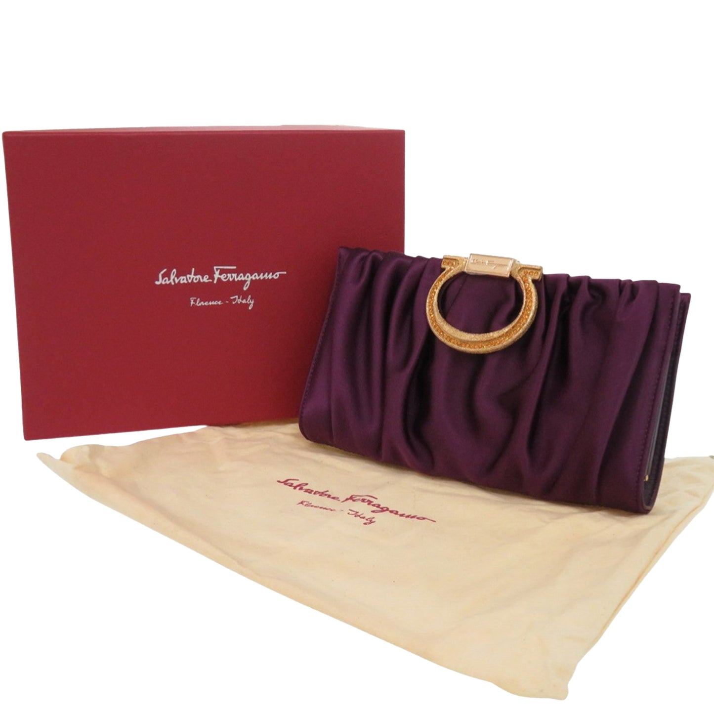 Ferragamo Satin Gancini Clutch with Chain