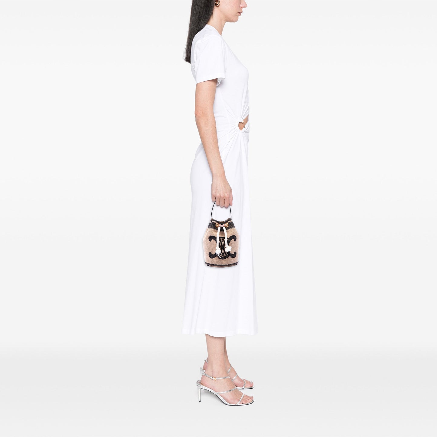 Celine Small Triomphe Raffia Drawstring Bucket Bag