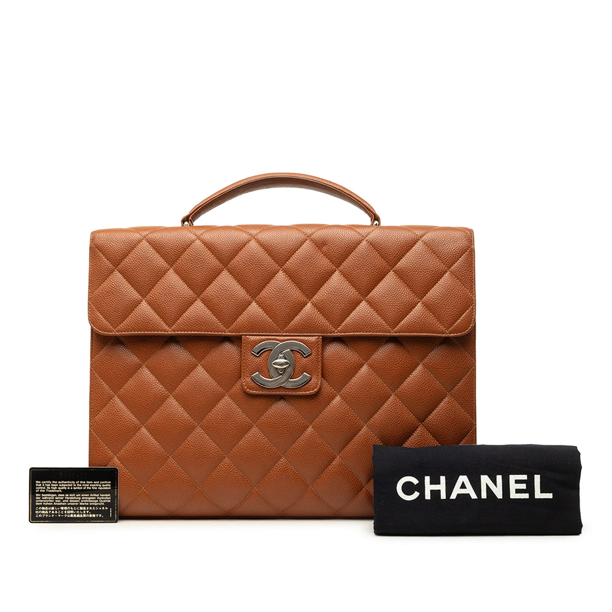 Chanel CC Quilted Caviar Flap Briefcase — Brown