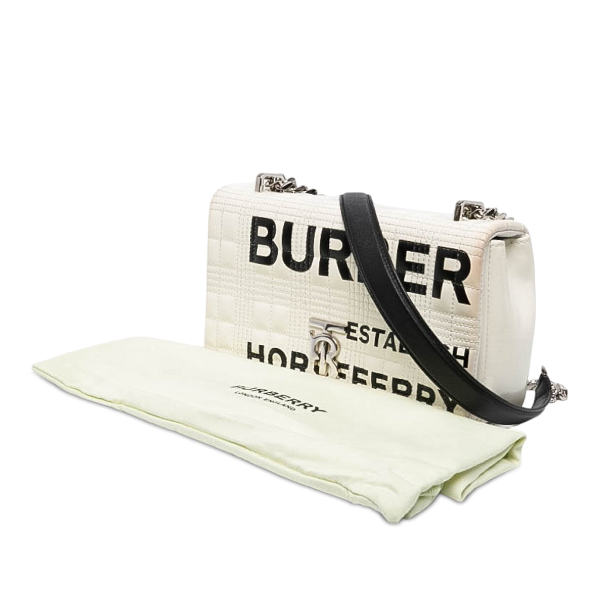 Burberry Small Quilted Coated Canvas Horseferry Lola Crossbody — White