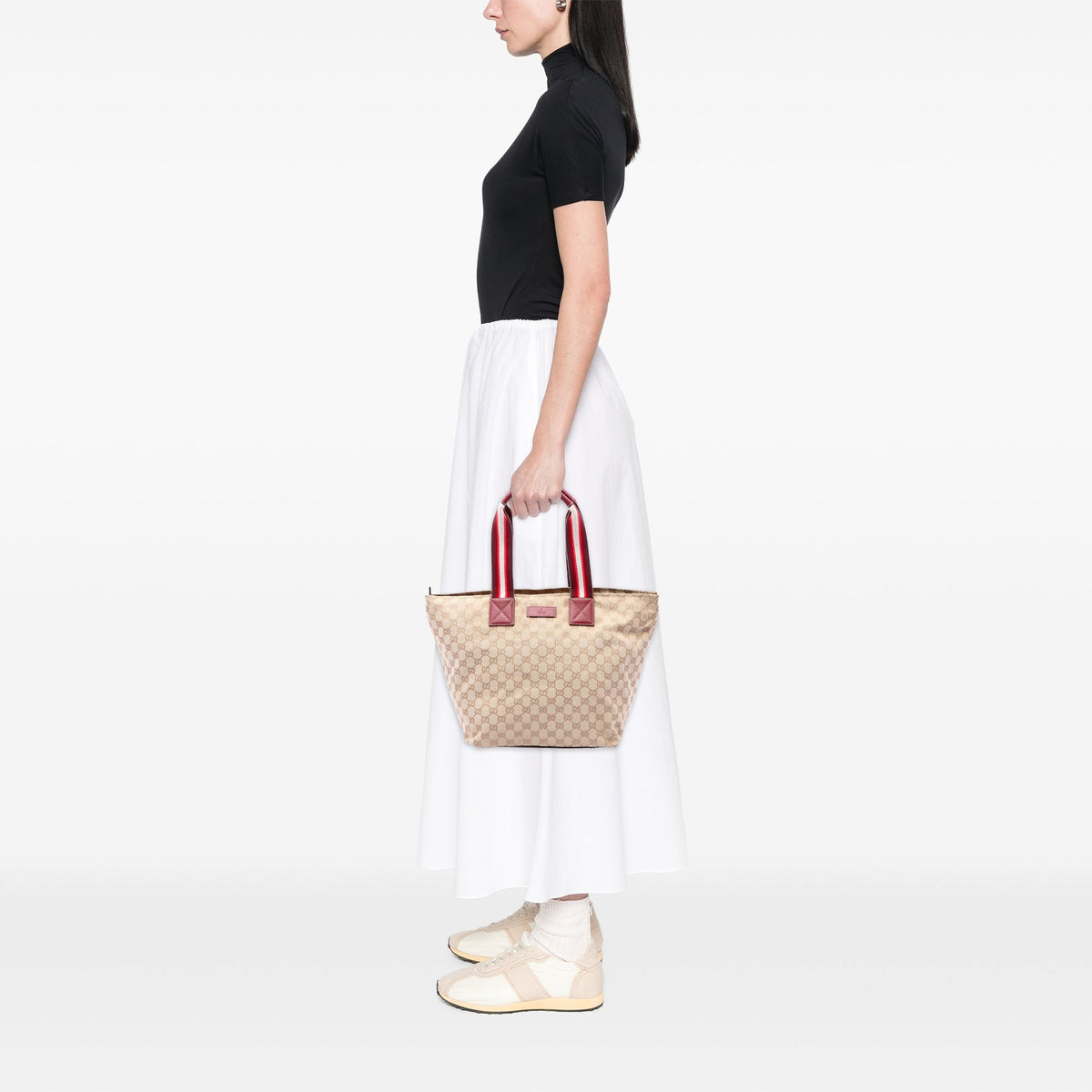 Gucci GG Canvas Web Tote — Beige