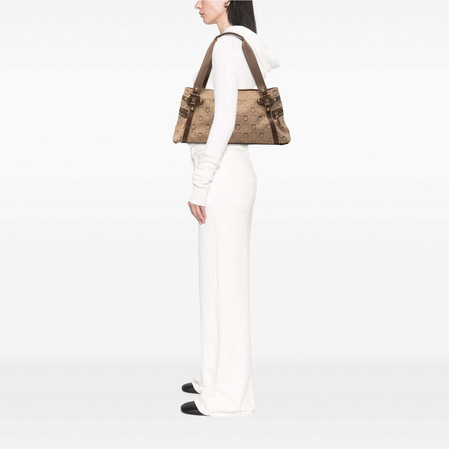 Gancini Canvas Shoulder Bag