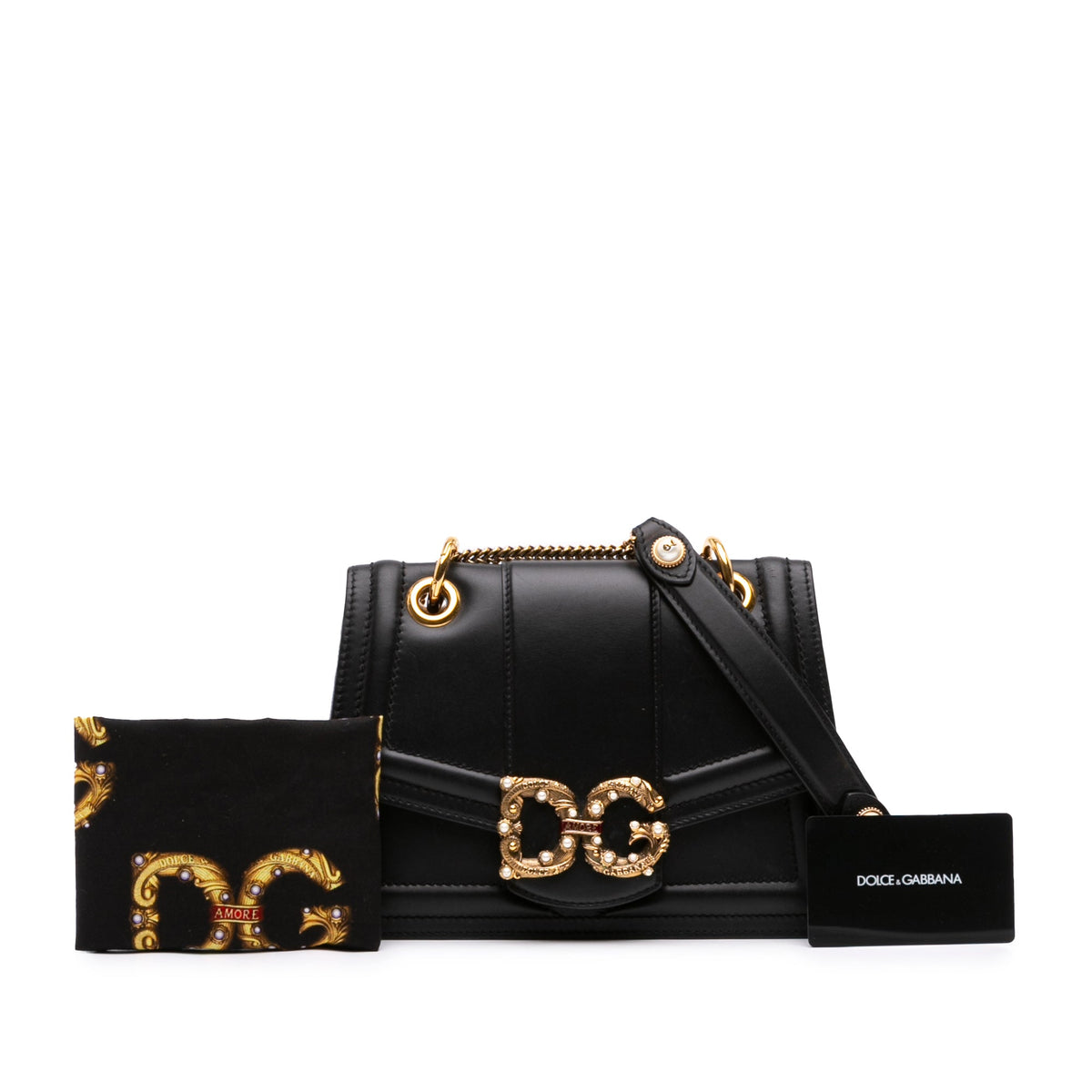 Dolce & Gabbana Calfskin DG Amore Crossbody — Black