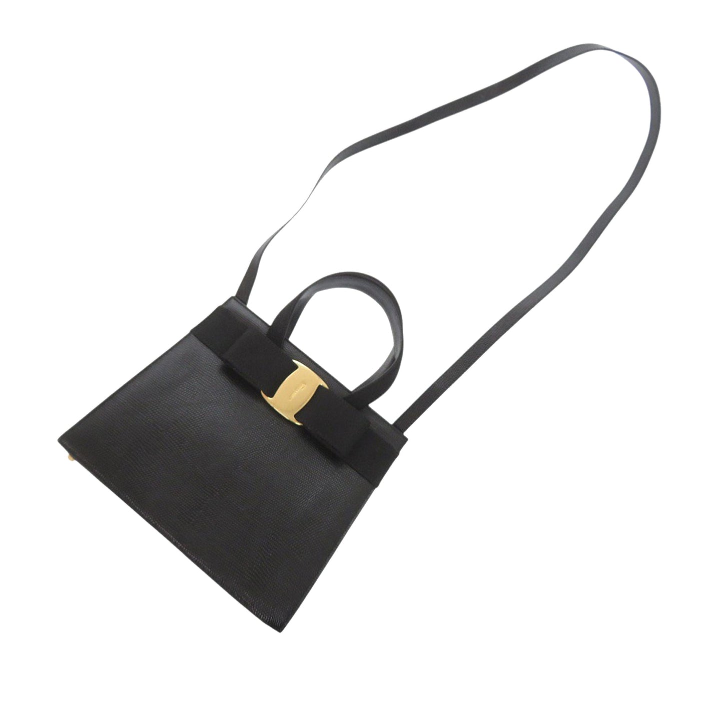 Ferragamo Lizard Embossed Leather Vara Bow Satchel