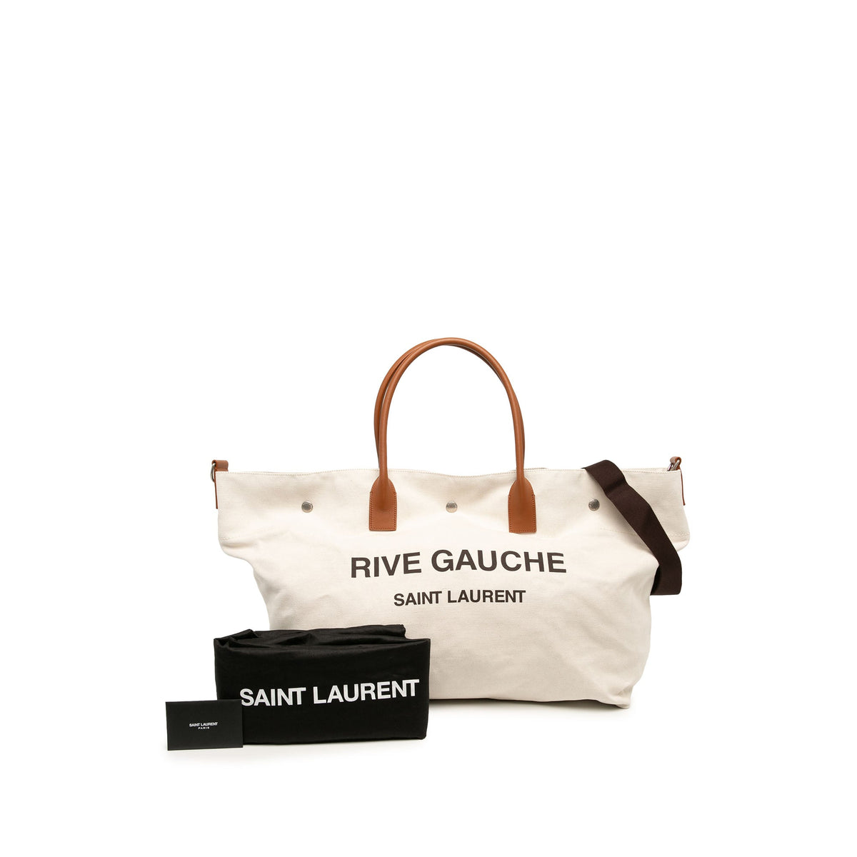 Saint Laurent Maxi Canvas Rive Gauche Shopper Tote — White