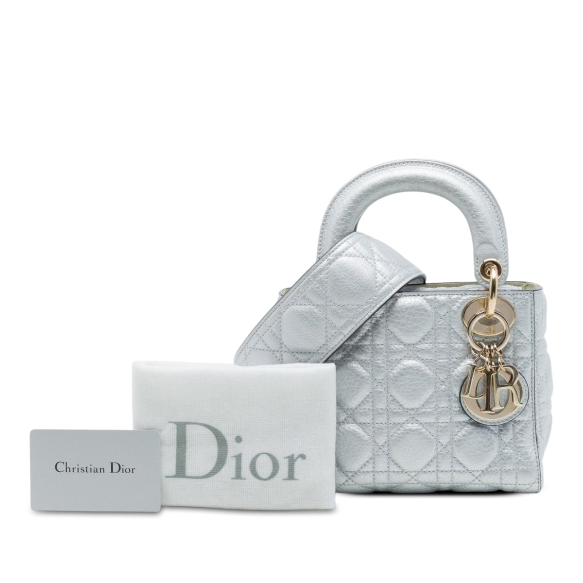 Dior Mini Metallic Calfskin Cannage Supple Lady Dior — Silver