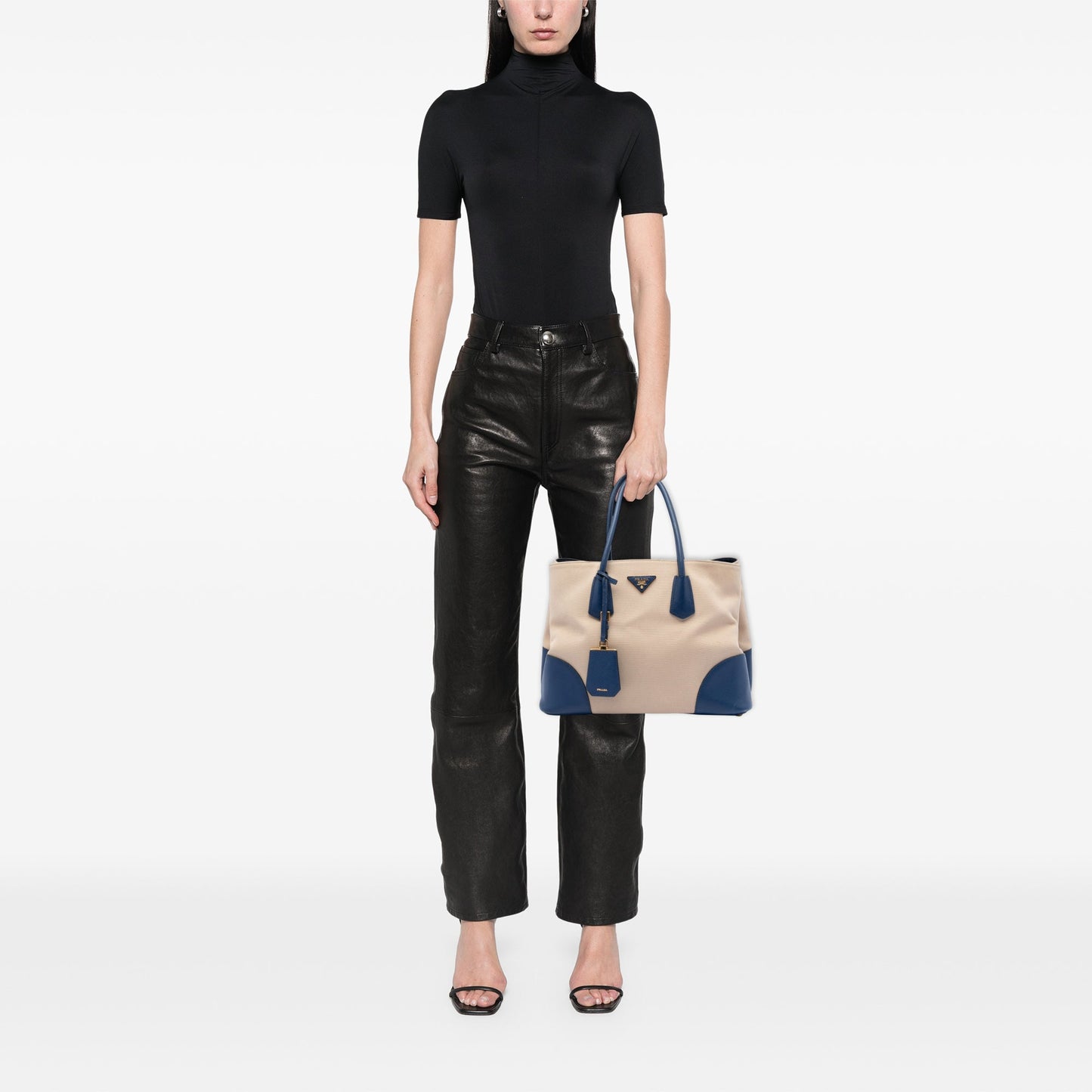 Prada Large Canapa and Saffiano Double Satchel