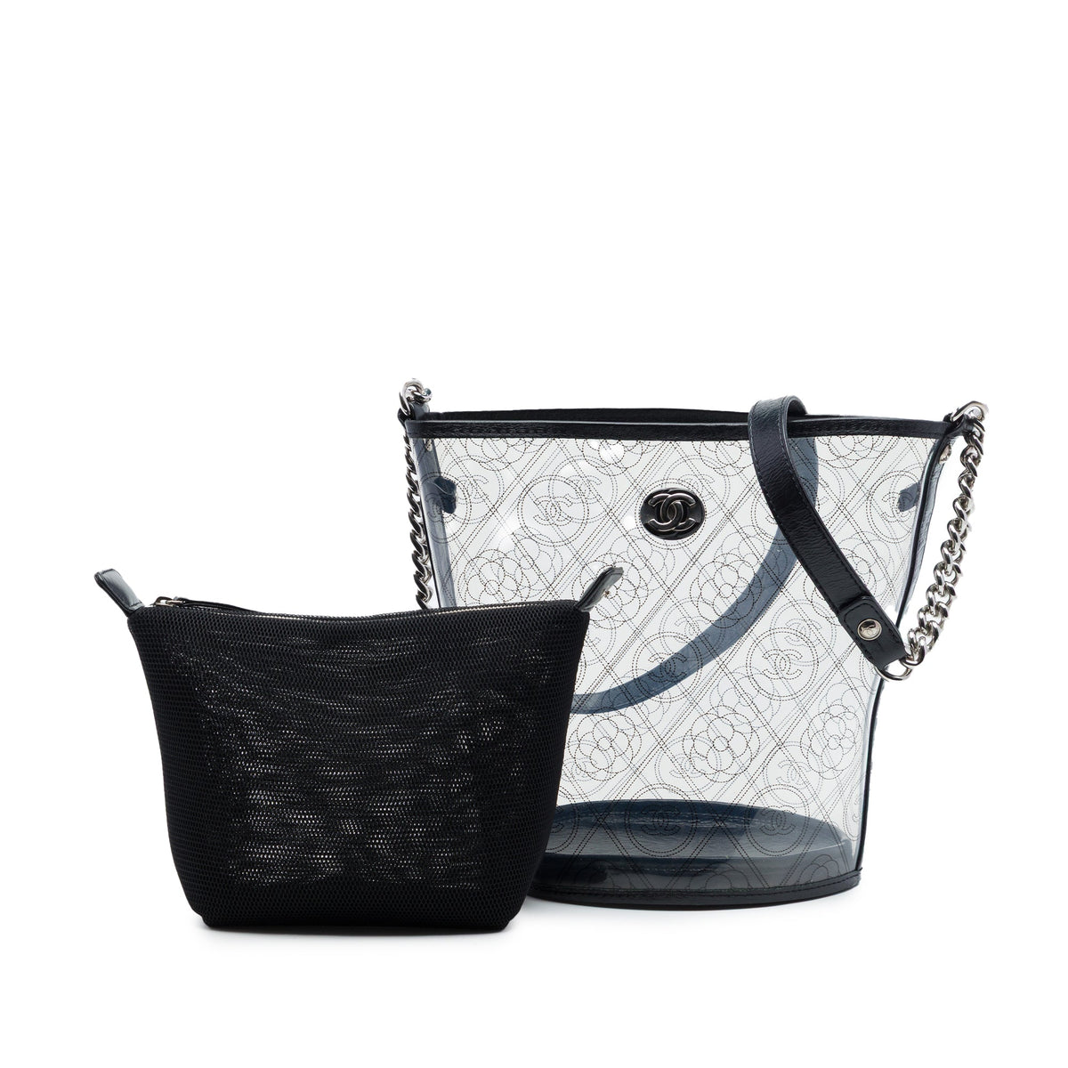 Chanel Medium PVC and Crumpled Calfskin Camellia Coco Bucket Bag