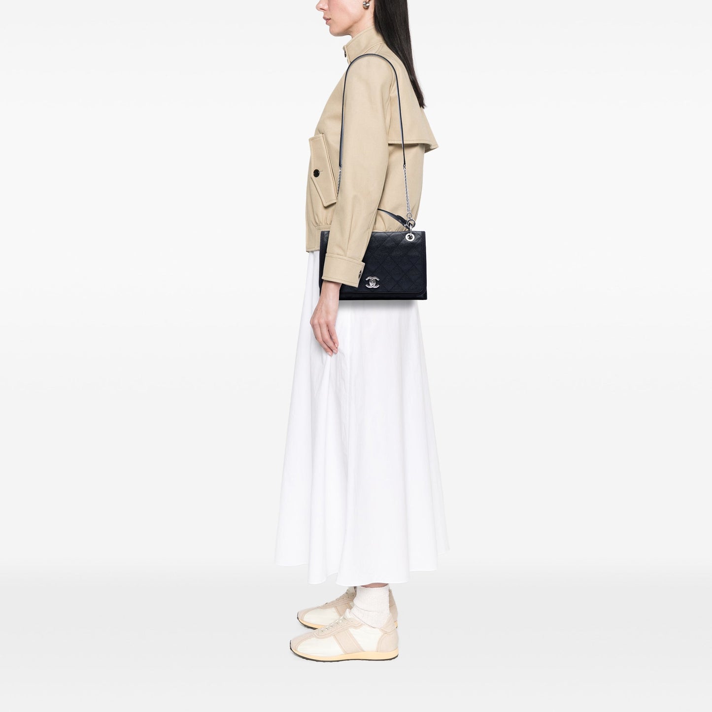 Chanel CC Bicolor Quilted Caviar and Grosgrain Top Handle Flap