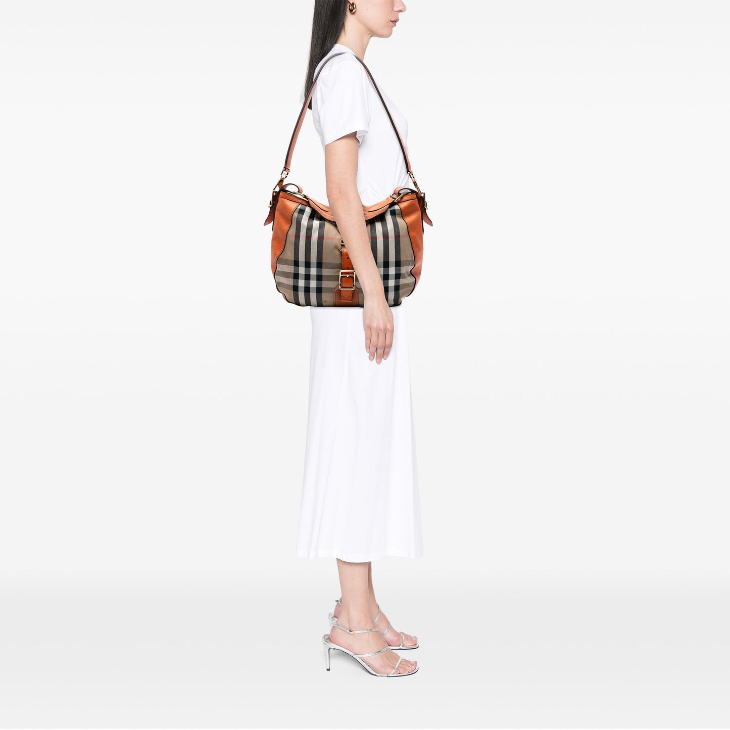 Burberry Medium House Check Canvas Ashwood Hobo