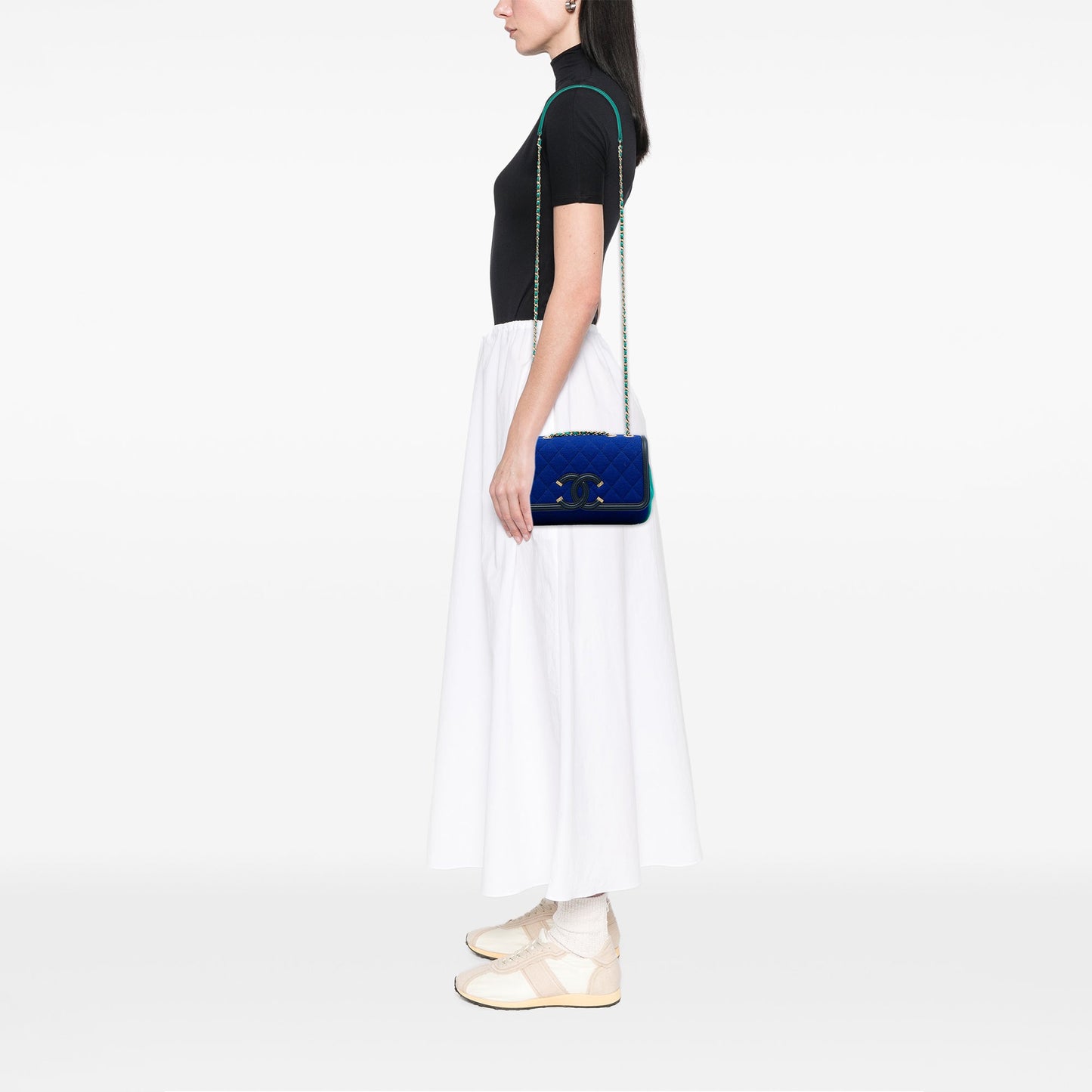 Chanel Small Tricolor Jersey CC Filigree Flap