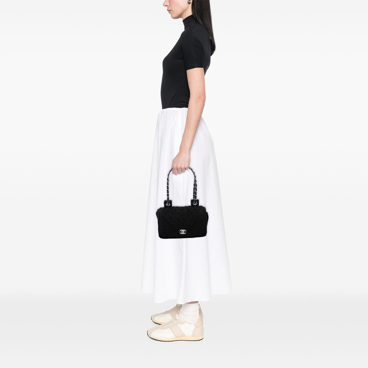 Chanel CC Medium Woven Crochet Knit Single Flap