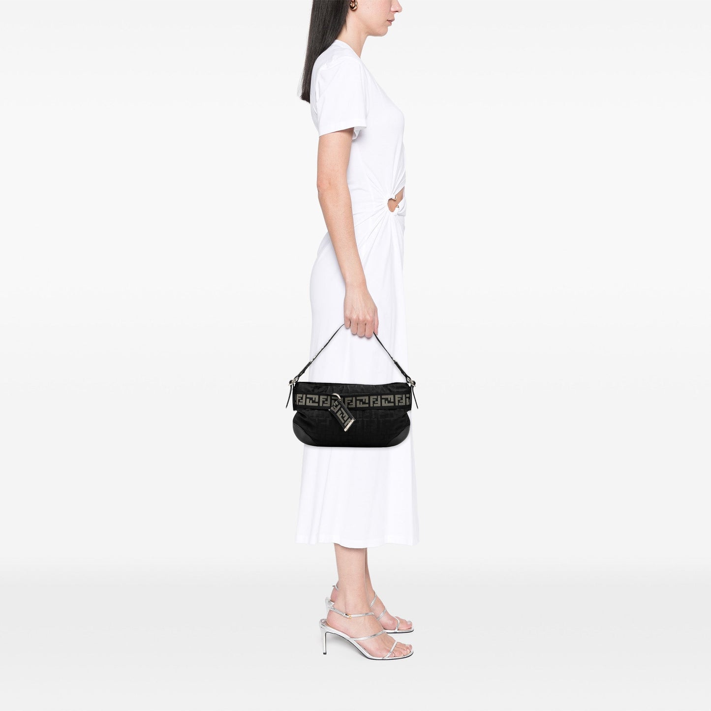 Fendi Zucca Nylon Zip Code Shoulder Bag