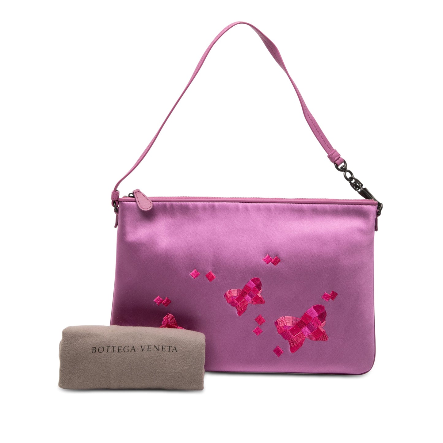Bottega Veneta Satin Embroidered Butterflies Shoulder Bag