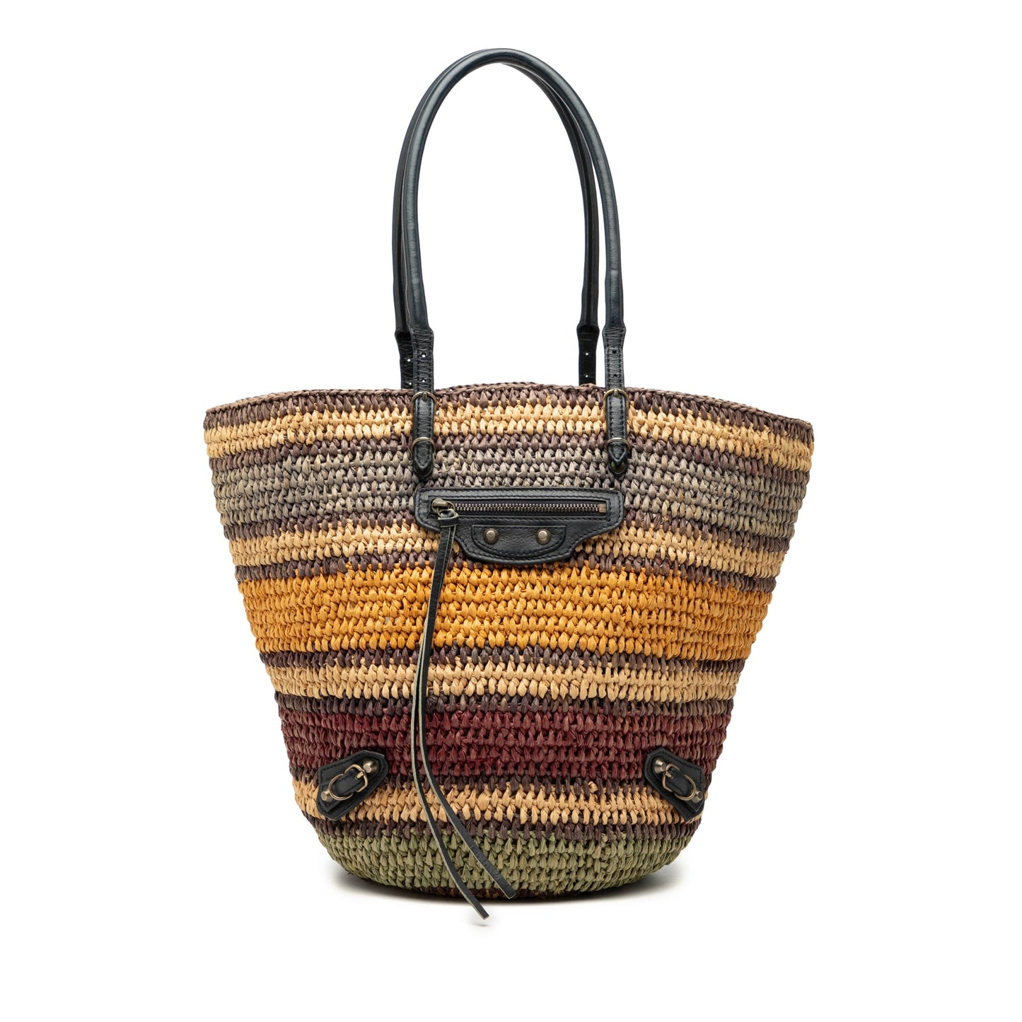 Balenciaga Raffia Motocross Panier Basket Tote