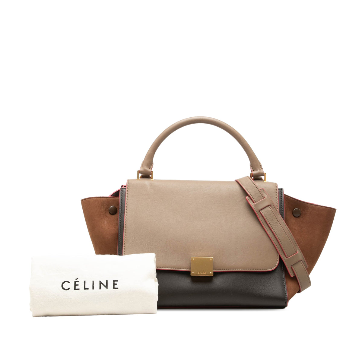 Celine Small Tricolor Calfskin and Nubuck Trapeze Satchel