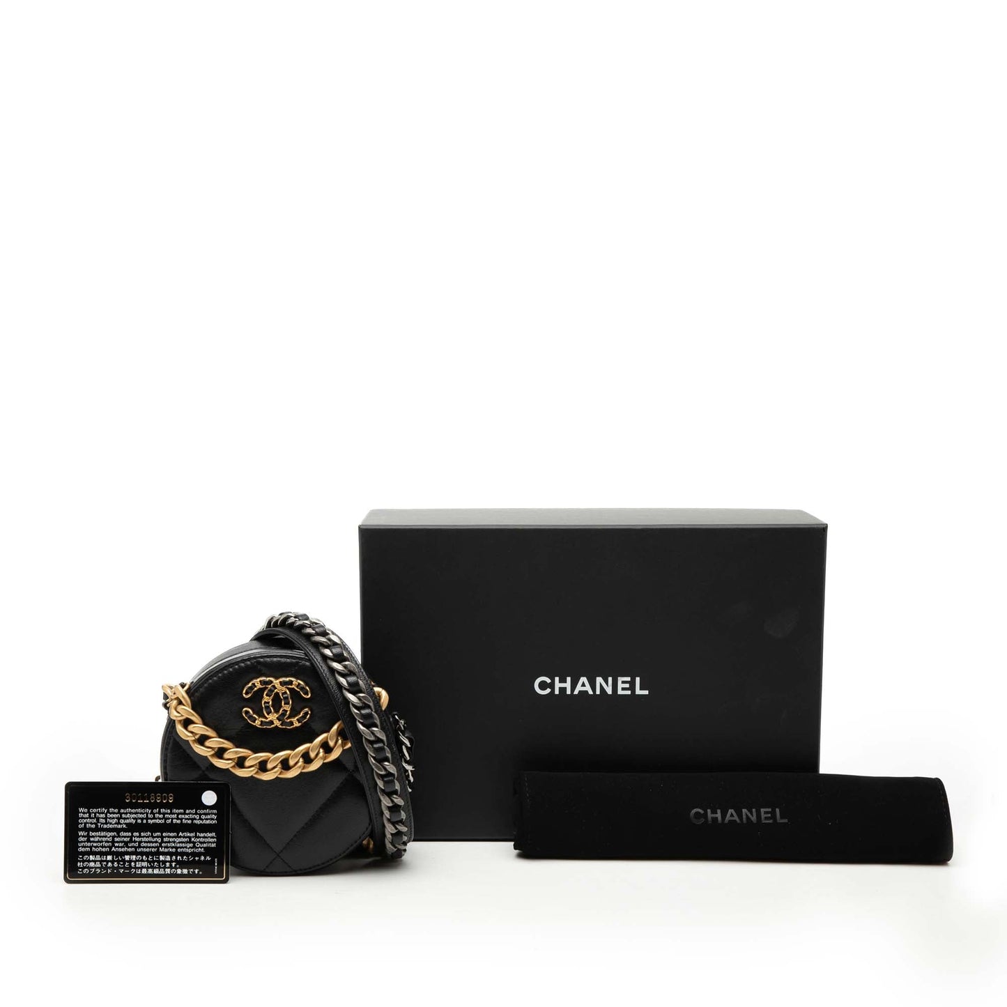 Chanel Lambskin 19 Round Clutch with Chain