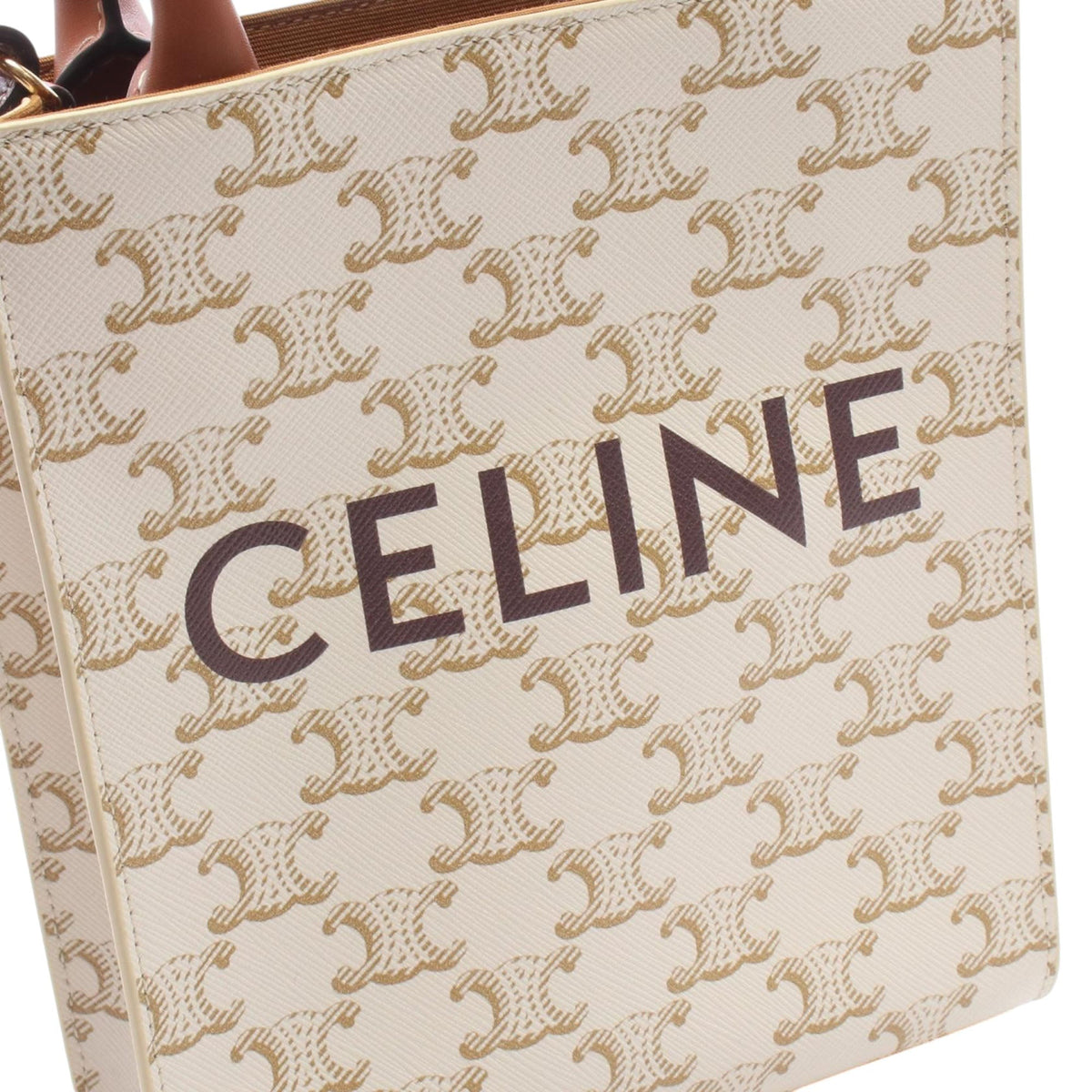 Celine Mini Triomphe Coated Canvas Vertical Cabas Satchel — Beige