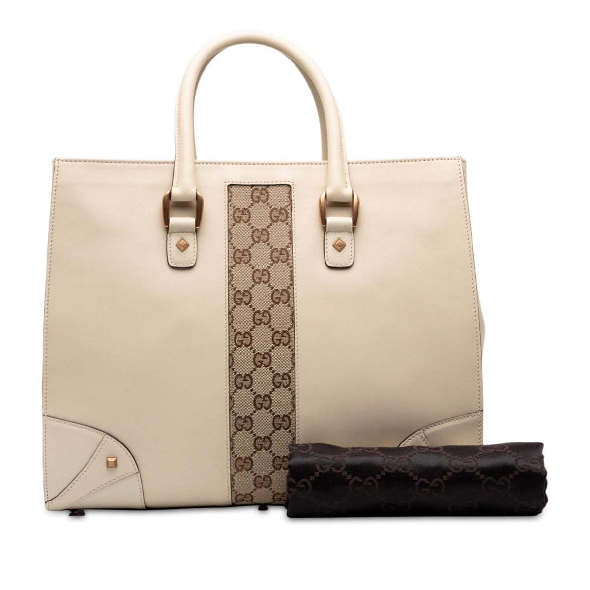 Gucci Calfskin and GG Canvas Nailhead Tote
