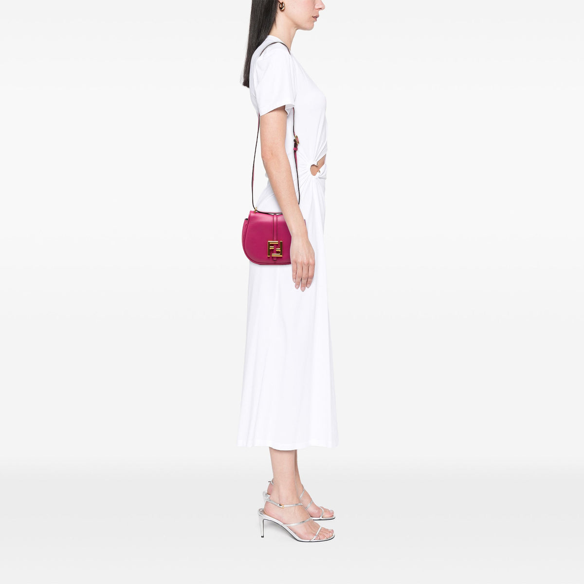 Fendi Mini Leather C mon Crossbody — Pink