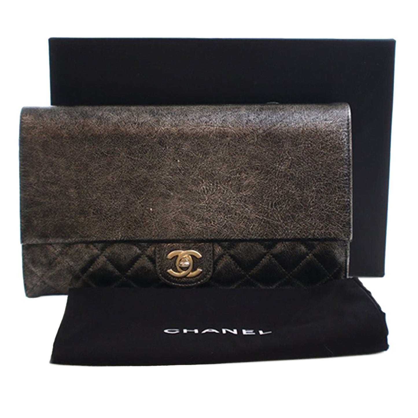 Chanel Cracked Metallic Calfskin Zip Away Chain Clutch
