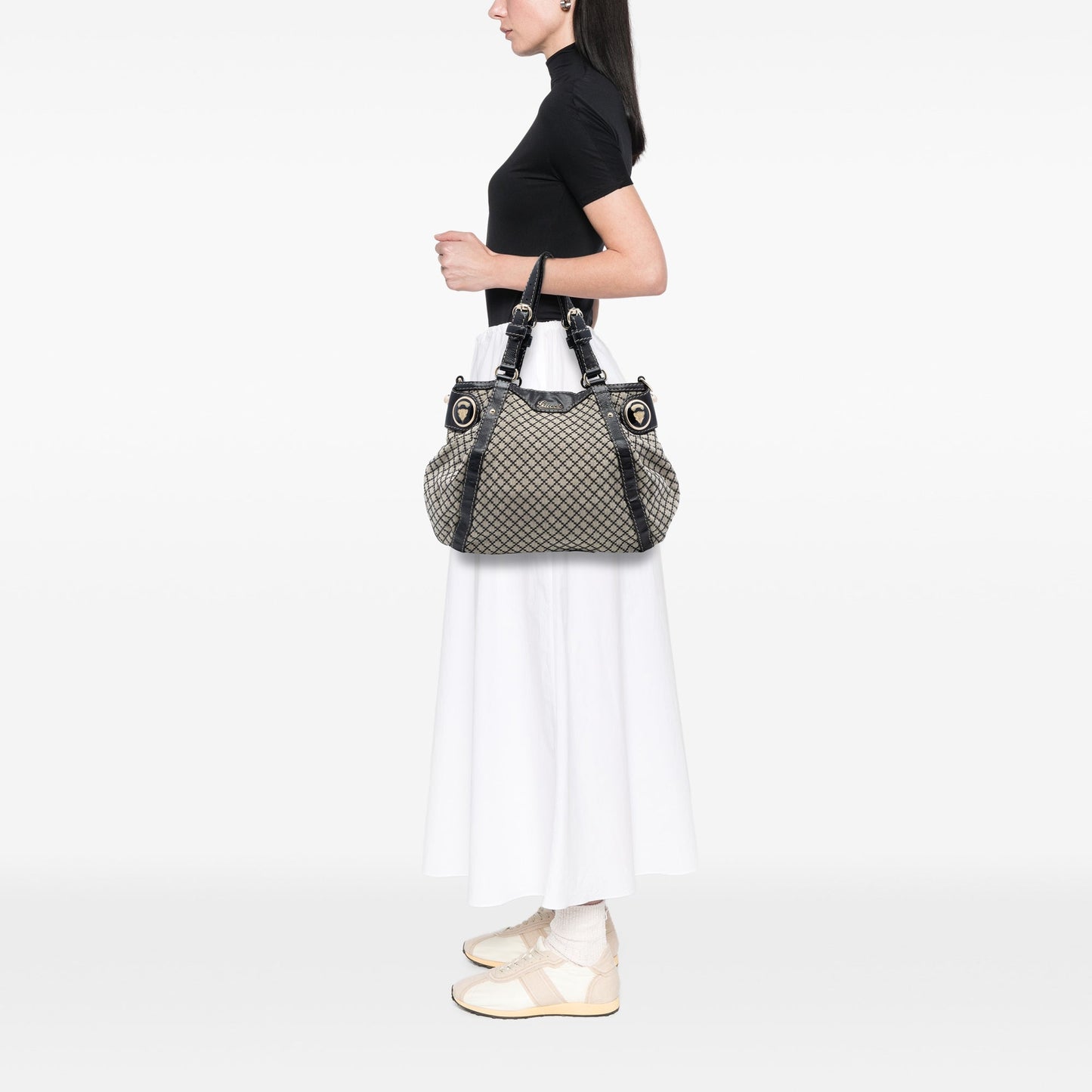 Gucci Diamante Canvas Crest Satchel