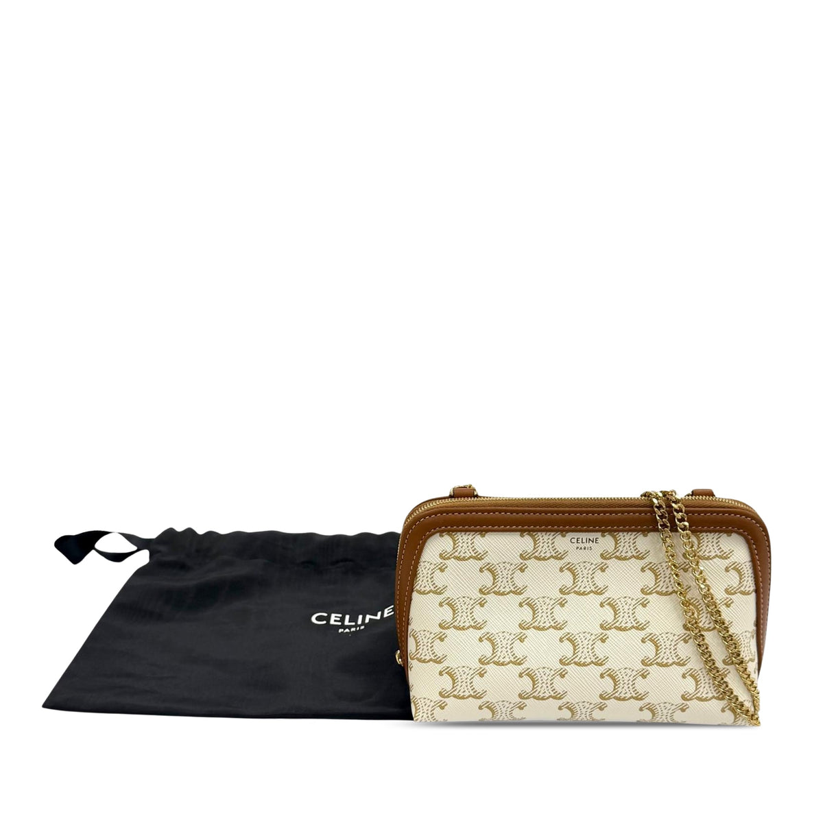 Celine Triomphe Coated Canvas Clutch On Chain