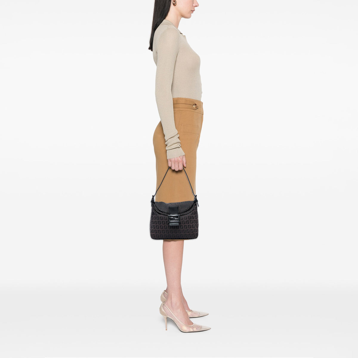 Fendi Zucchino Canvas Double Flap Mamma