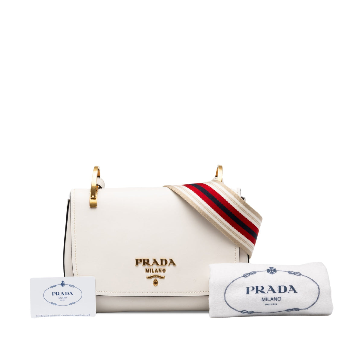 Prada City Calf Pionniere Saddle Bag — White