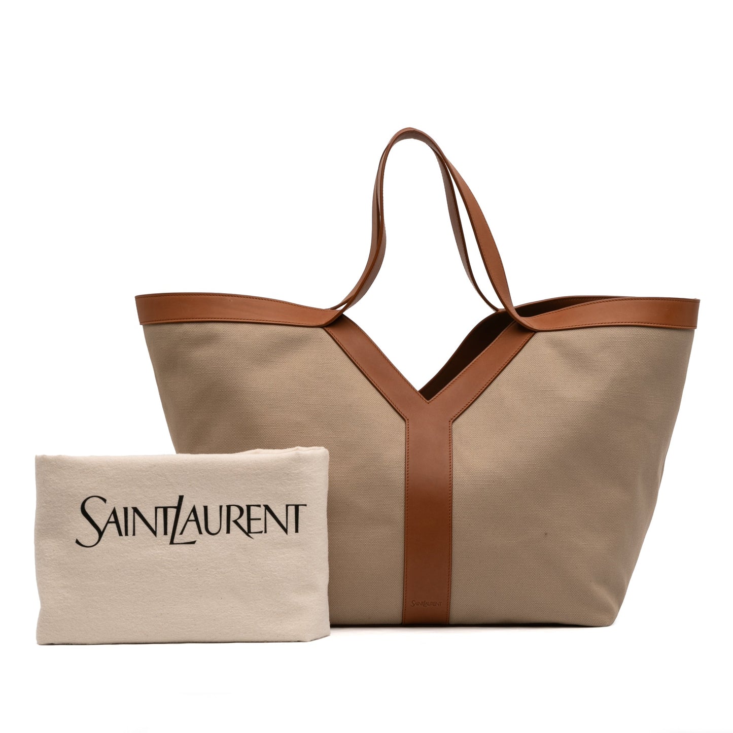 Saint Laurent Leather Trimmed Canvas Y Tote